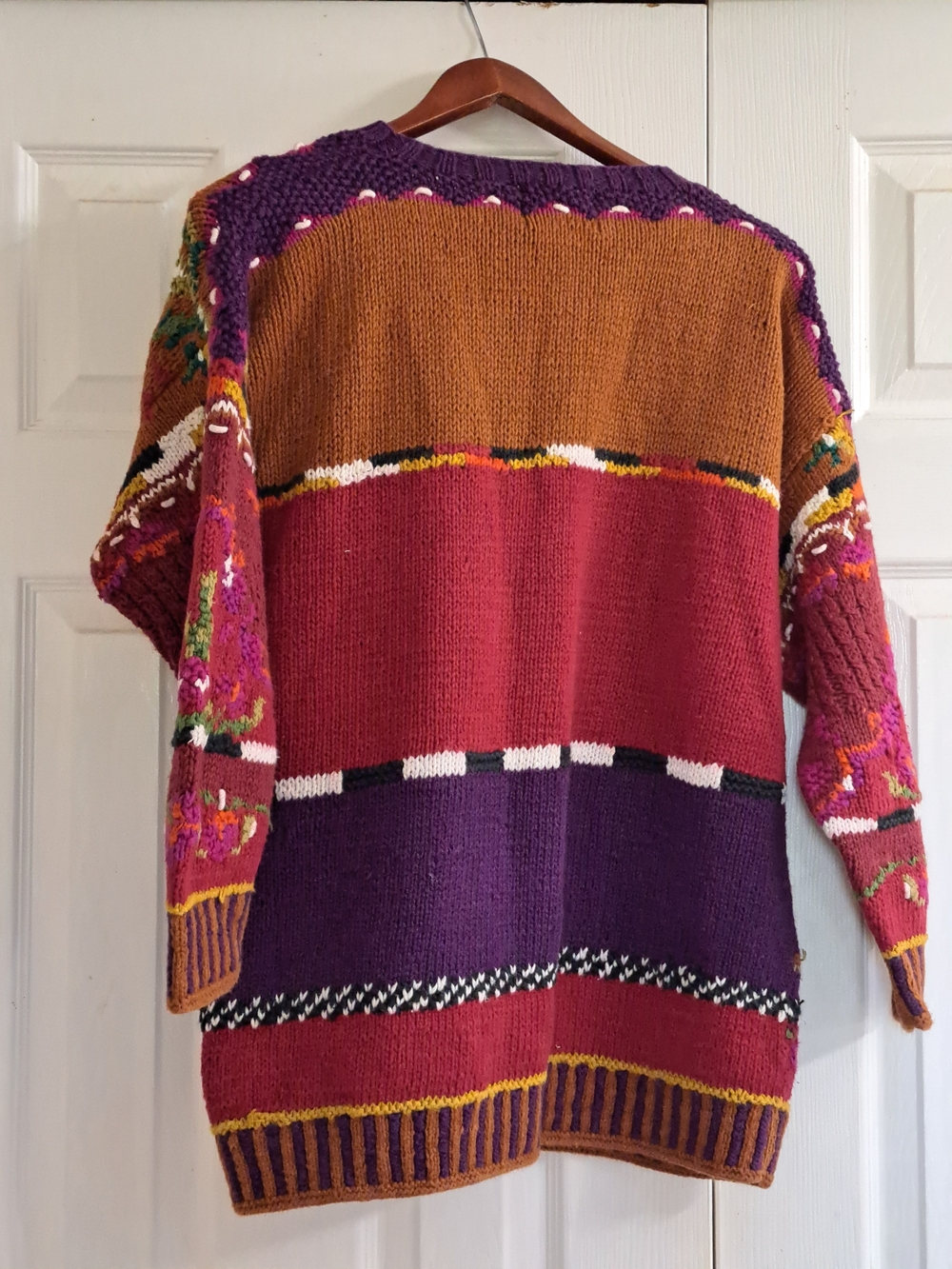 Vintage Oversized Handknitted Floral Pattern Cotton Ramie Crewneck Sweater - Picture 6 of 8